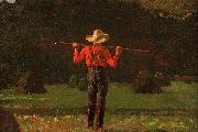 Winslow Homer, Farmer with a Pitchfork, oil on board painting by Winslow Homer